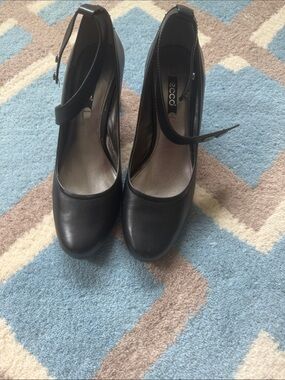 Ecco Black Leather Ankle-Strap Heels